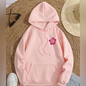 Shein Floral Graphic Drawstring Hoodie in Pink
